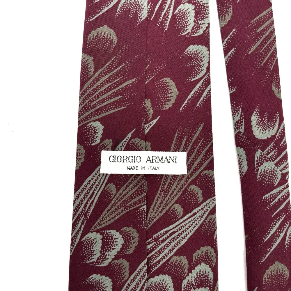 Vintage 70s Giorgio Armani 100% Silk Red Gray Abstract Necktie 57